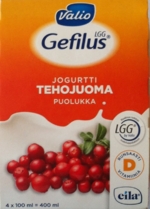Безглютеновый Безбелковый Кисломолочный Напиток "Gefilus" Брусника "Valio"  0,4% 4х100г